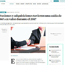 Fusiones y adquisiciones tuvieron una cada de 86% en valor durante el 2017